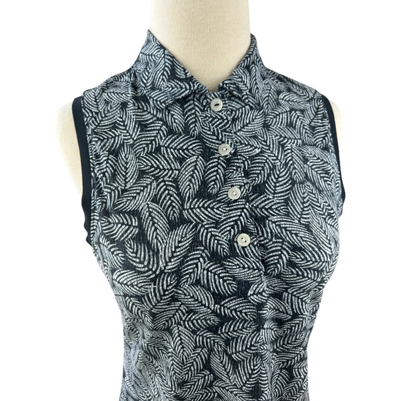 Peter Millar Banded Button Plaquet Palm Print Sleeveless Golf Polo Small *LOGO - Picture 3 of 11